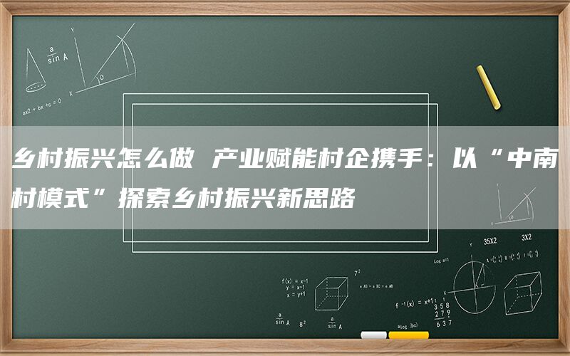 乡村振兴怎么做 产业赋能村企携手：以“中南村模式”探索乡村振兴新思路