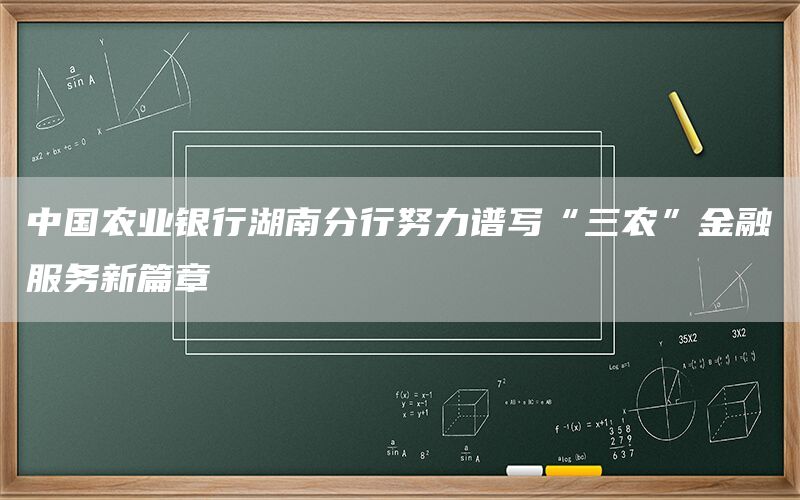 中国农业银行湖南分行努力谱写“三农”金融服务新篇章