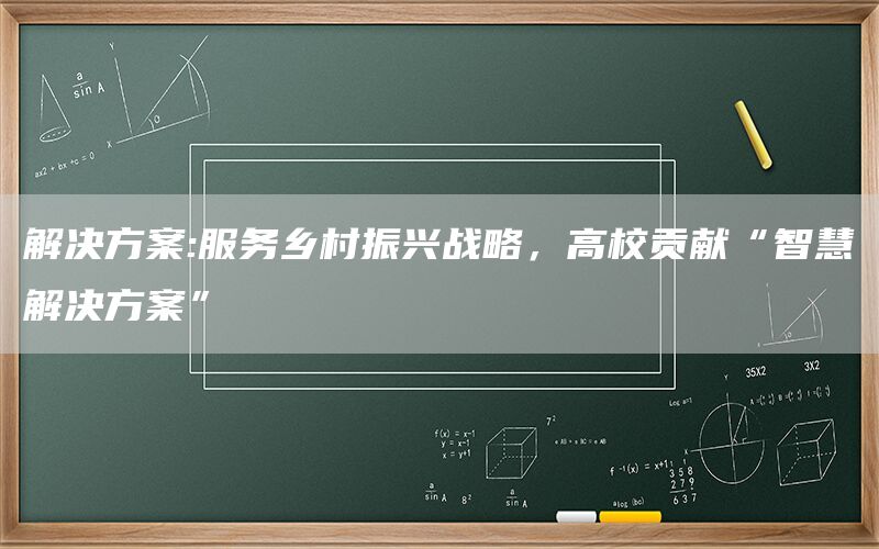 解决方案:服务乡村振兴战略，高校贡献“智慧解决方案”