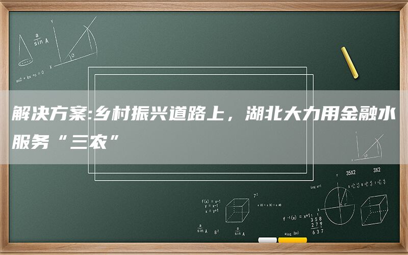 解决方案:乡村振兴道路上，湖北大力用金融水服务“三农”